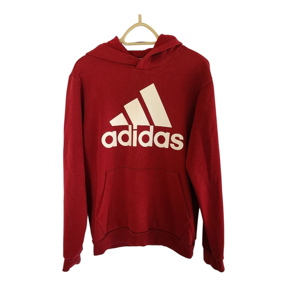 Adidas Red White Logo Pullover Hoodie Size S